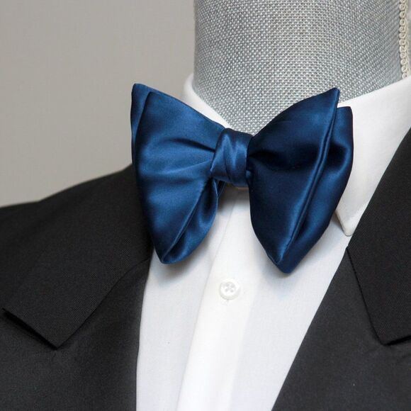 Men's Self-tied Bow Tie 100%Silk Big Butterfly Blue Solid S641 - Picture 4 of 16